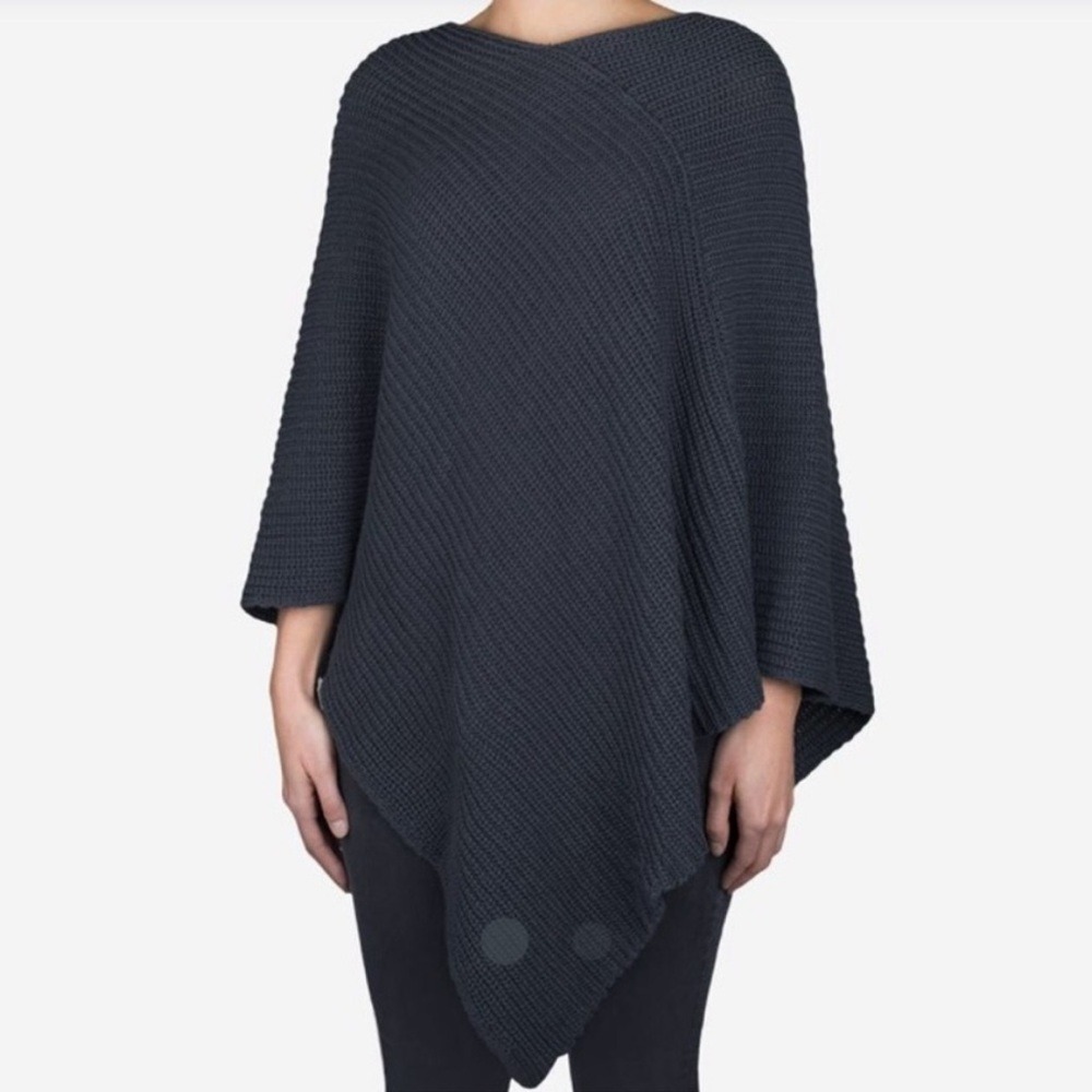 Love Your Melon Charcoal Grey Cotton Knit Poncho Shawl Wrap Made in USA OS